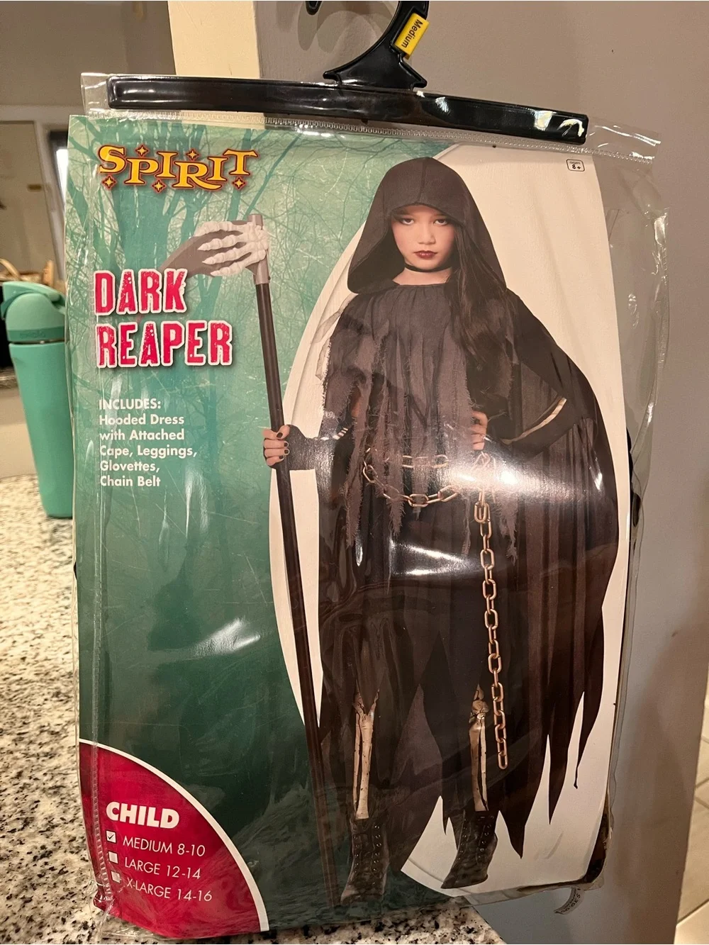 Spirit Dark Reaper Costume — Black Hooded Dress with Chain Belt